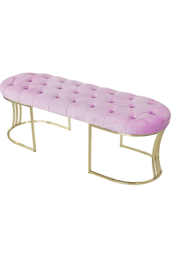 Viego Gold Pembe Puf - Lüks Metal Gold Ayak, Chester Model Yatak Ucu Bench Puf