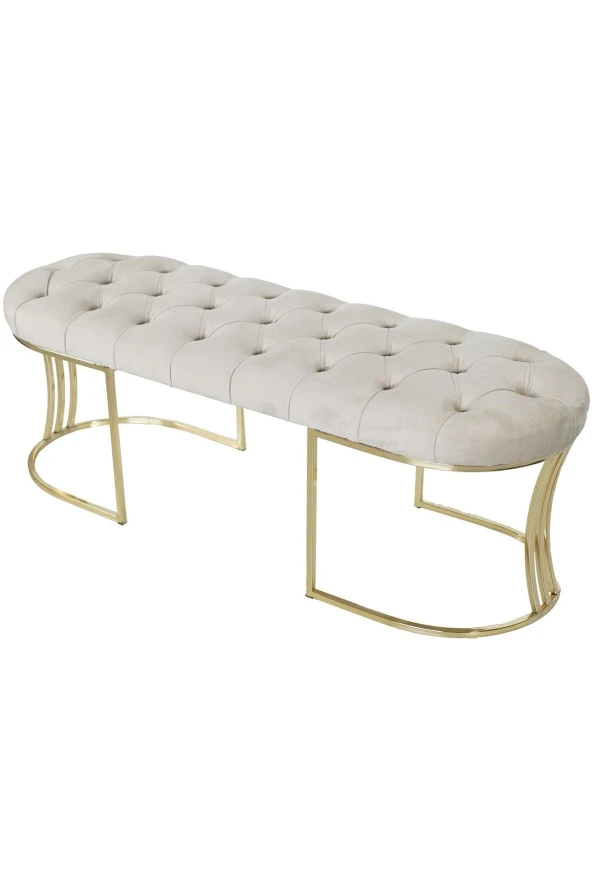 Viego Gold Krem Puf - Lüks Metal Gold Ayak, Chester Model Yatak Ucu Bench Puf