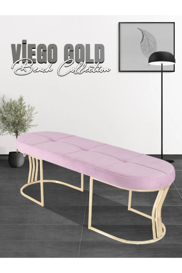 Viego Gold Exclusive Puf - Lüks Metal Gold Ayak, Chester Model Yatak Ucu Bench Puf