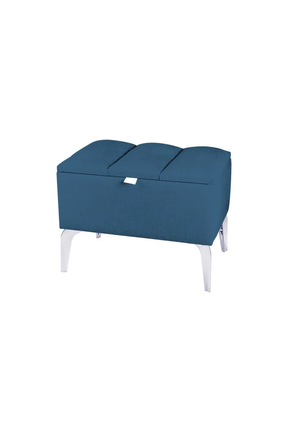 Vetra Mini Royal Mavi Kumaş Sandıklıpuf- Gümüş Ayak Dekoratif Bench Puf - 2