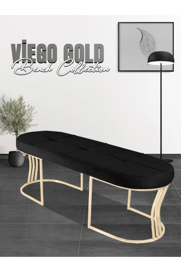 Viego Gold Exclusive Puf - Lüks Metal Gold Ayak, Chester Model Yatak Ucu Bench Puf