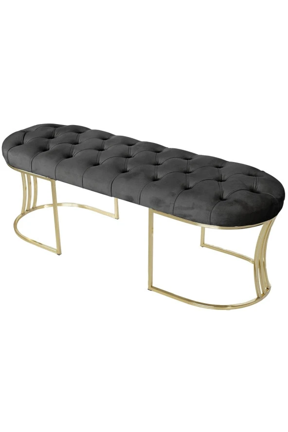 Viego Gold Antrasit Puf - Lüks Metal Gold Ayak, Chester Model Yatak Ucu Bench Puf