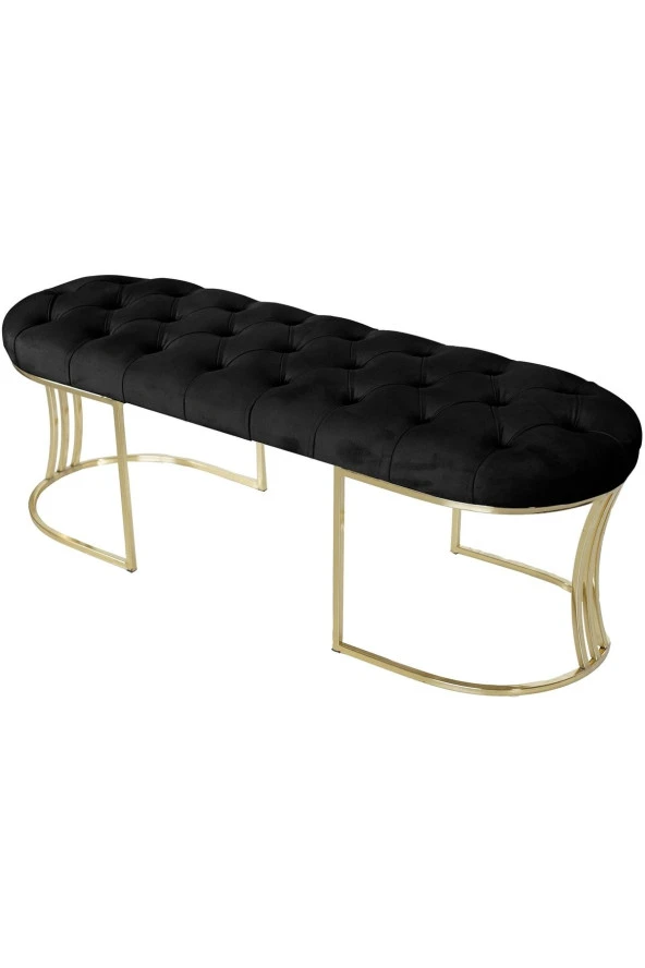 Viego Gold Siyah Puf - Lüks Metal Gold Ayak, Chester Model Yatak Ucu Bench Puf