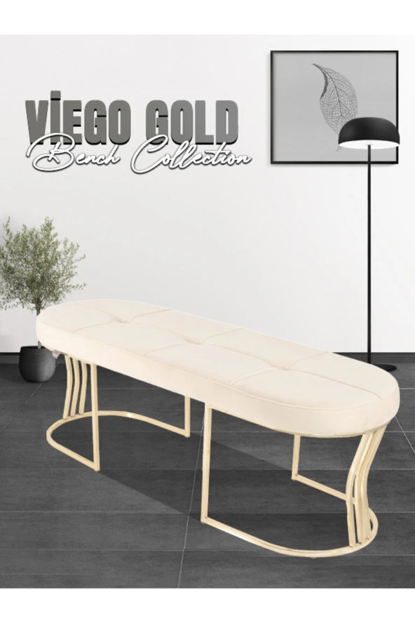 Viego Gold Exclusive Puf - Lüks Metal Gold Ayak, Chester Model Yatak Ucu Bench Puf
