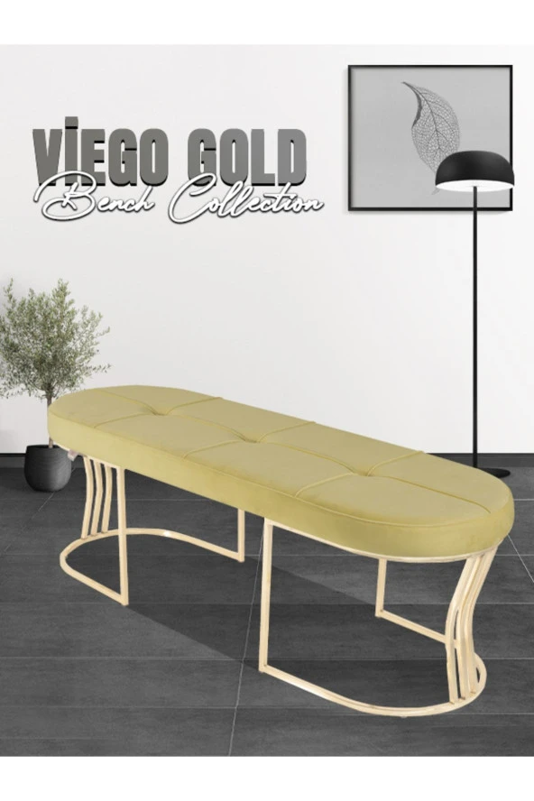 Viego Gold Exclusive Puf - Lüks Metal Gold Ayak, Chester Model Yatak Ucu Bench Puf