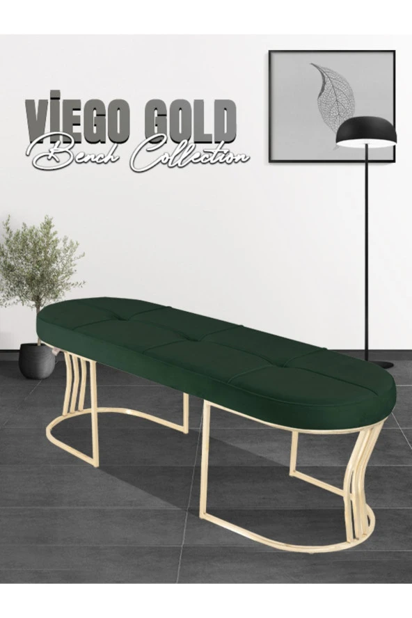 Viego Gold Exclusive Puf - Lüks Metal Gold Ayak, Chester Model Yatak Ucu Bench Puf