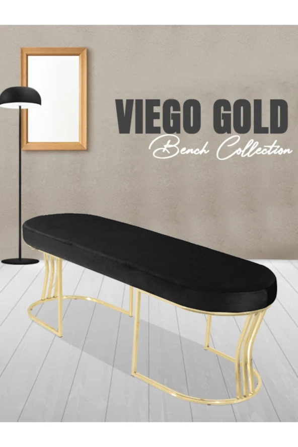 Viego Gold Exclusive Puf - Lüks Metal Gold Ayak, Chester Model Yatak Ucu Bench Puf