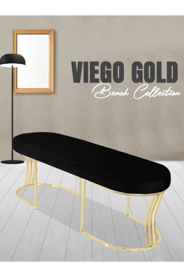 Viego Gold Smooth Puf - Lüks Metal Gold Ayak, Chester Model Yatak Ucu Bench Puf