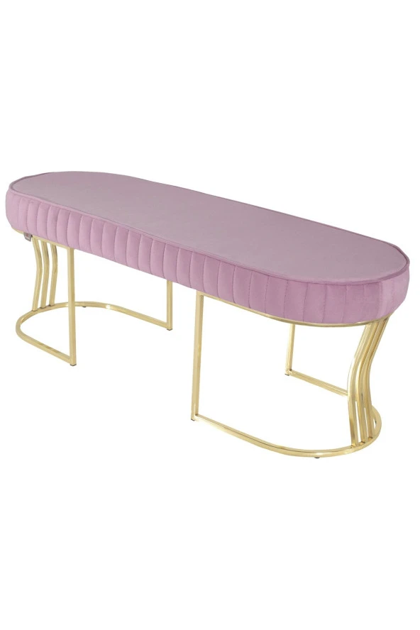 Viego Gold Striped Puf - Lüks Metal Gold Ayak, Chester Model Yatak Ucu Bench Puf