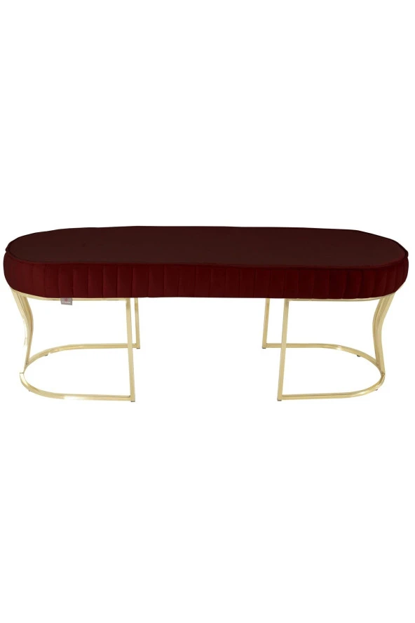 Viego Gold Striped Puf - Lüks Metal Gold Ayak, Chester Model Yatak Ucu Bench Puf