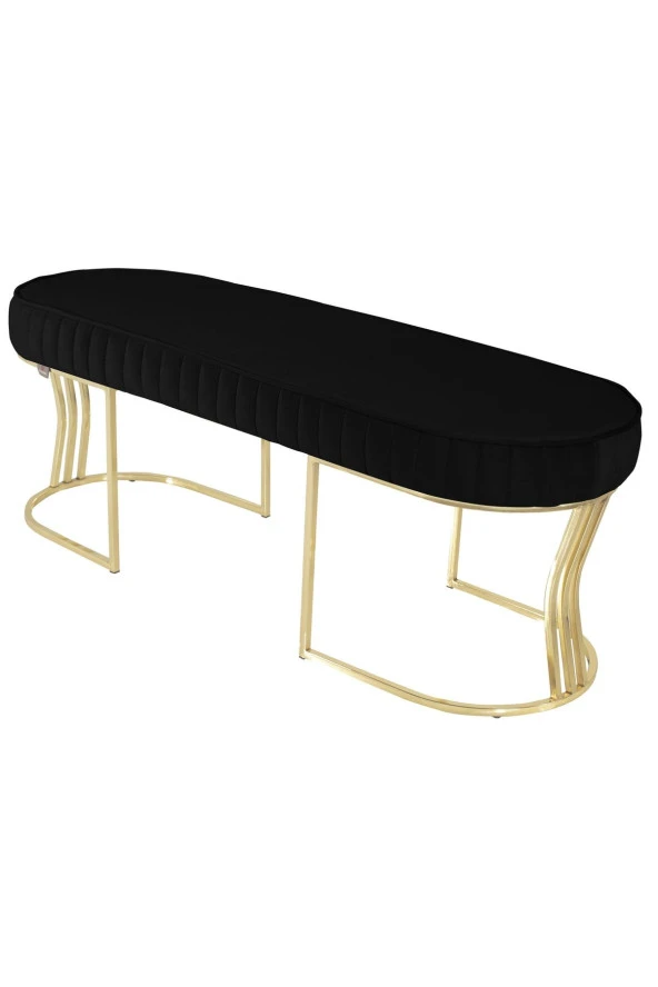 Viego Gold Striped Puf - Lüks Metal Gold Ayak, Chester Model Yatak Ucu Bench Puf