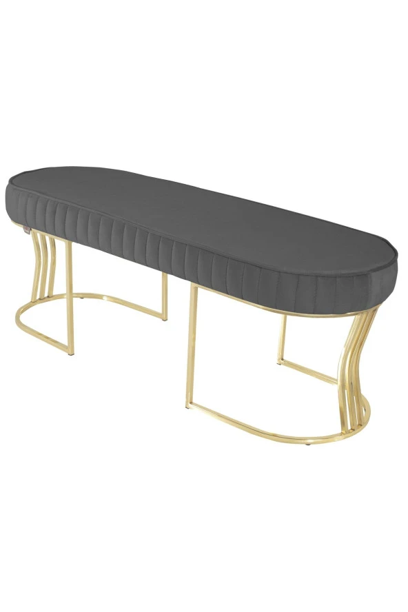 Viego Gold Striped Puf - Lüks Metal Gold Ayak, Chester Model Yatak Ucu Bench Puf