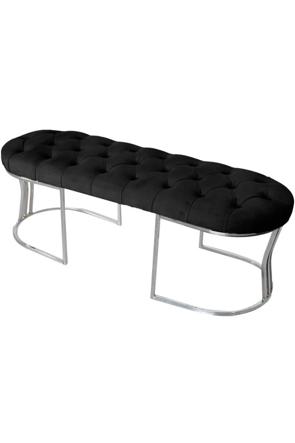 Viego Silver Puf - Lüks Metal Gümüş Ayak, Chester Model Yatak Ucu Bench Puf