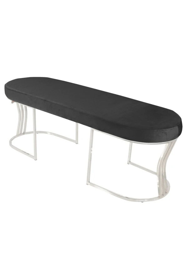 Viego Silver Smooth Puf - Lüks Metal Gümüş Ayak, Chester Model Yatak Ucu Bench Puf