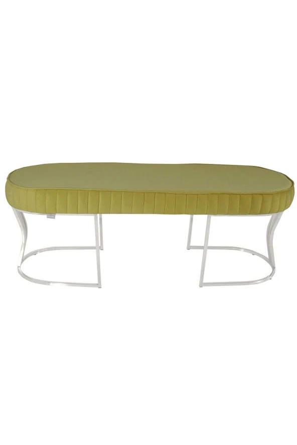Viego Silver Striped Puf - Lüks Metal Gümüş Ayak, Chester Model Yatak Ucu Bench Puf