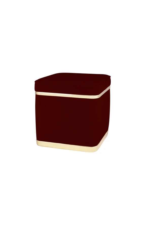 Zengo Gold Twin Line Kare Puf - Bordo Kumaş, Dekoratif Makyaj Masası Pufu