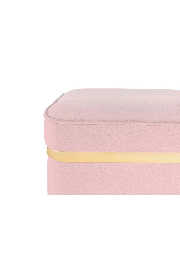 Zengo Gold Twin Line Kare Puf - Pembe Kumaş, Dekoratif Makyaj Masası Pufu