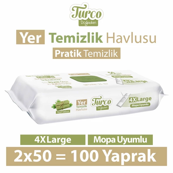 Turco Doğadan Yer Temizlik Havlusu Yeşil Sabun 2x50(100 Yaprak)