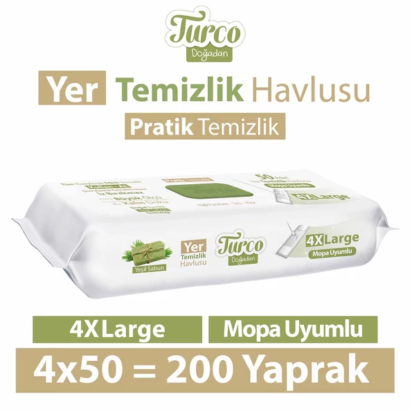 Turco Doğadan Yer Temizlik Havlusu Yeşil Sabun 4x50(200 Yaprak)