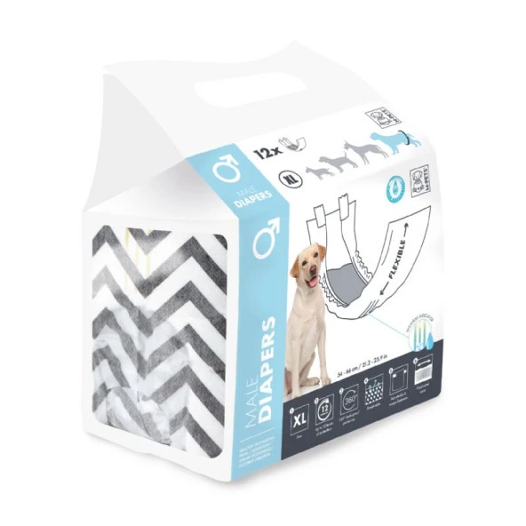 M-Pets Diapers Erkek Köpekler İçin Külot XL 12 Li