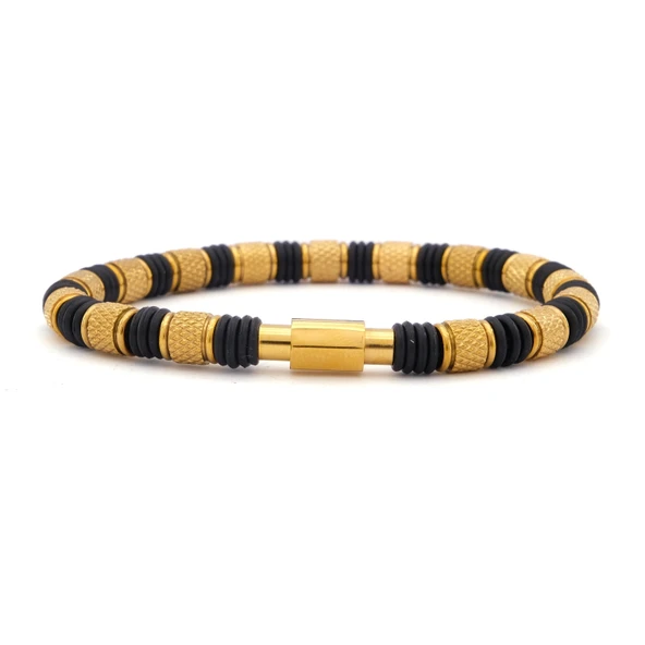 Altın Kaplama Siyah Çift Renkli Erkek Spor Kelepçe Bileklik EBLK-446 ürün görseli