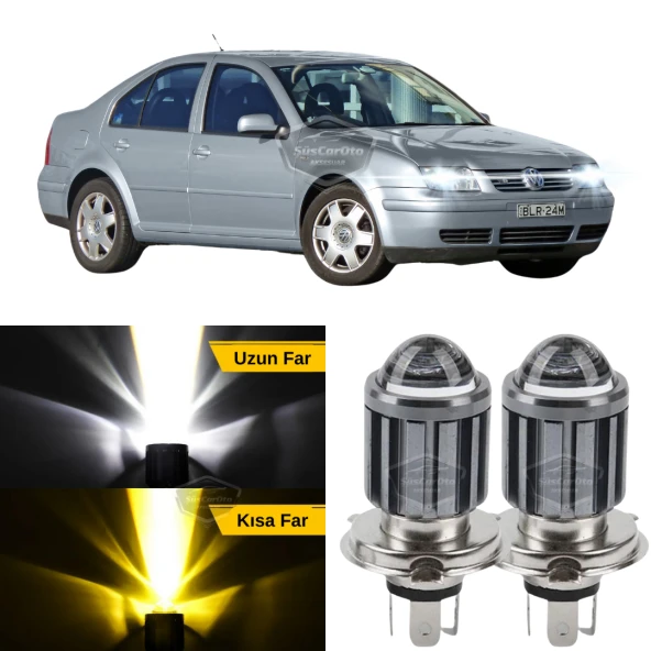 Vw Bora 1998-2006 Uyumlu Mercekli Far Ampulü Led Xenon Çift Renk Sarı-Beyaz Far Şimşek Etkili CSP Led Lamba Uzun Kısa 2 Adet Takım