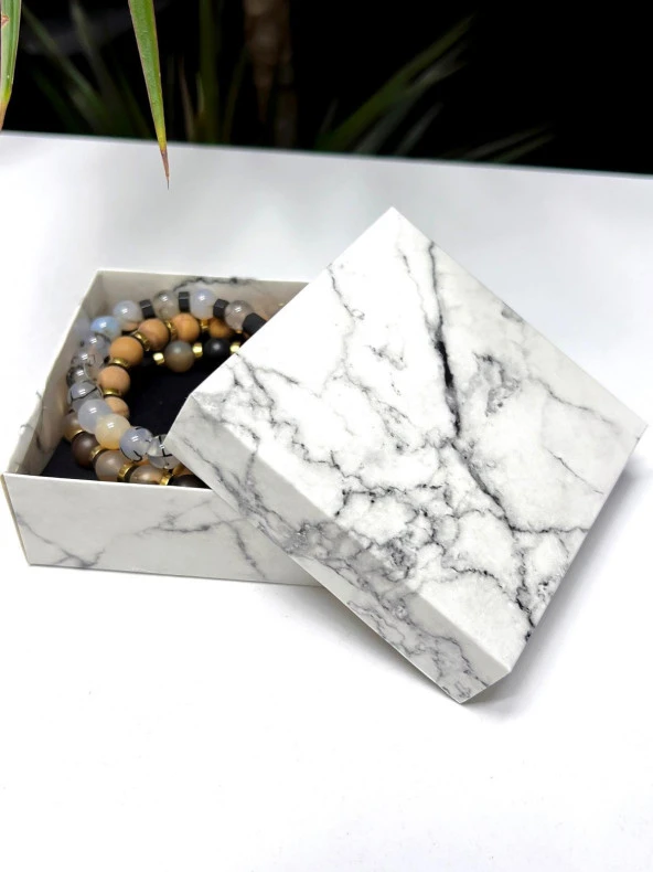 Doğal Taş 3 Adet Özel Kombin Kurvas Ve Ay Taşı Doğal Unisex Enerji Bilekliği BLKT.NS01 - 3