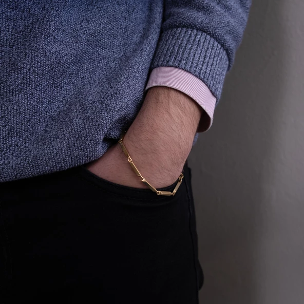 Altın Kaplama Küp Model Erkek Bileklik EBLK-509 - Resim 2