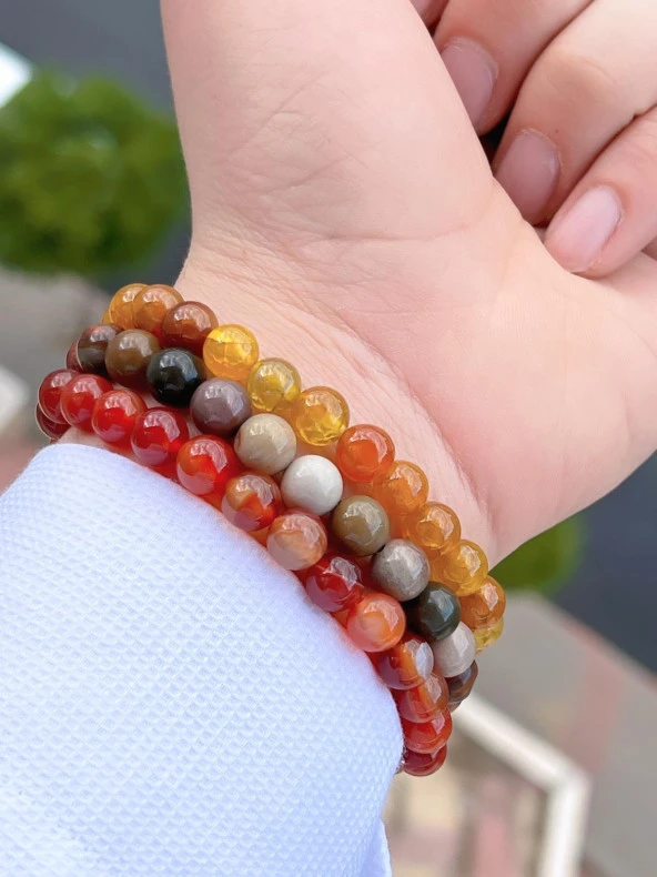 Doğal Taş 3 Adet Özel Kombin Akik-Aventurin-Kristal Oluşumu Doğal Unisex Enerji Bilekliği BLKT.NS03 - 2