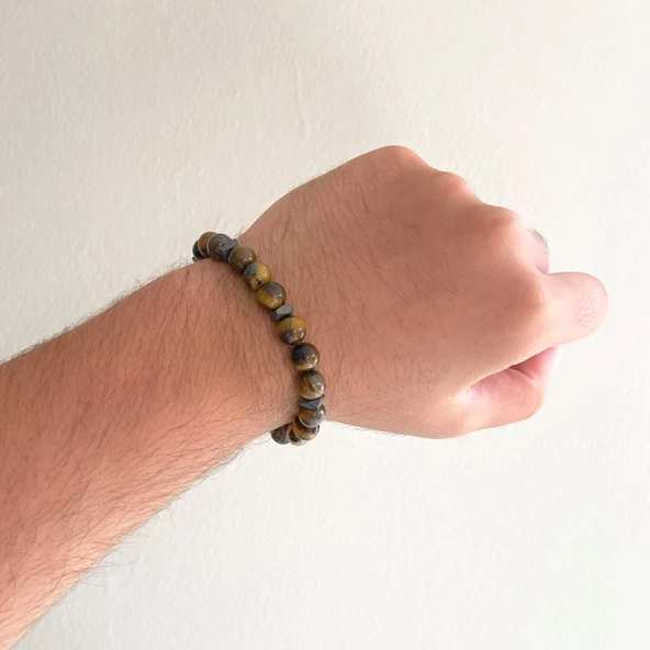 Kahverengi Kaplangözü Doğal Taş Erkek Bileklik EBLK-372 - Resim 2