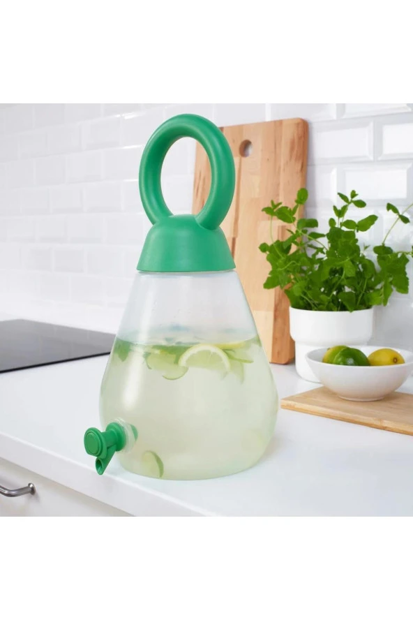 Sommarflox Musluklu Sürahi - 4 lt Musluklu Sürahi, Şeffaf-Parlak Yeşil MeridyenDukkan - 4