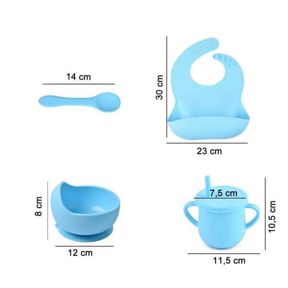 jojobebek Çocuk Silikon Mama Önlüğü, Silikon Vakumlu Kase, Silikon Çatal-kaşık, Silikon Pipetli Bardak