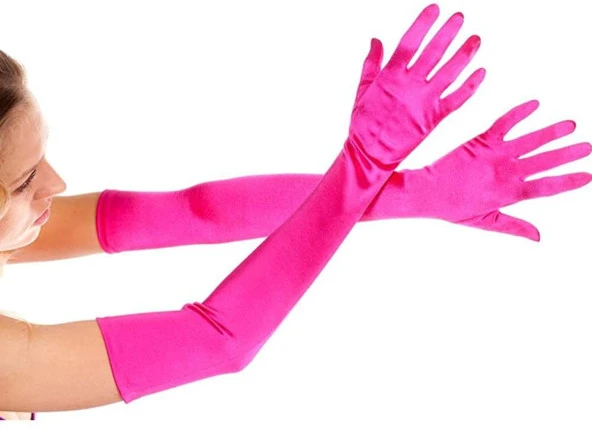 Pembe Renk Ekstra Lüks Parlak Uzun Boy Saten Eldiven-530 - Resim 2