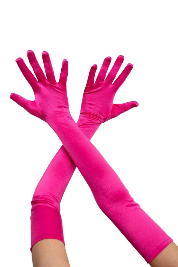 Pembe Renk Ekstra Lüks Parlak Uzun Boy Saten Eldiven-530 - Resim 3