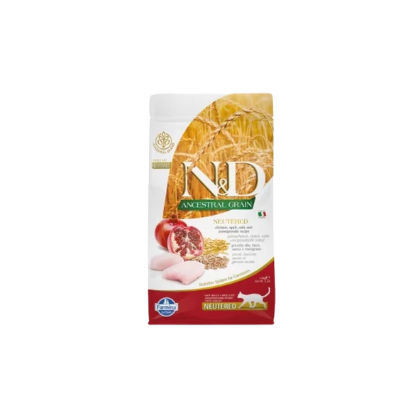 N&D Ancestral Grain Tavuklu ve Narlı Ata Tahıllı Kısırlaştırılmış Kedi Maması 1,5 Kg