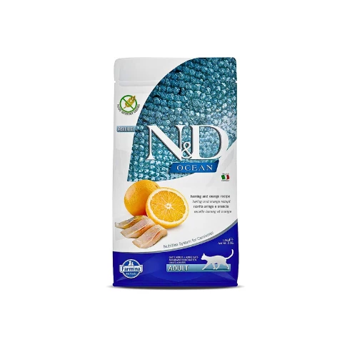 N&D Ocean Ringa Balıklı Portakallı Kısırlaştırılmış Yetişkin Kedi Maması 1,5 Kg