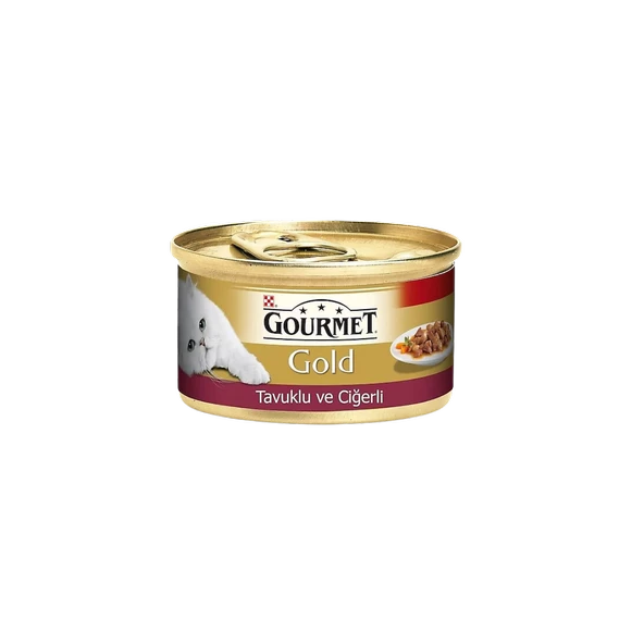 GOURMET Gold Soslu Parça Etli Tavuklu Ciğerli Yetişkin Kedi Konservesi 85gr