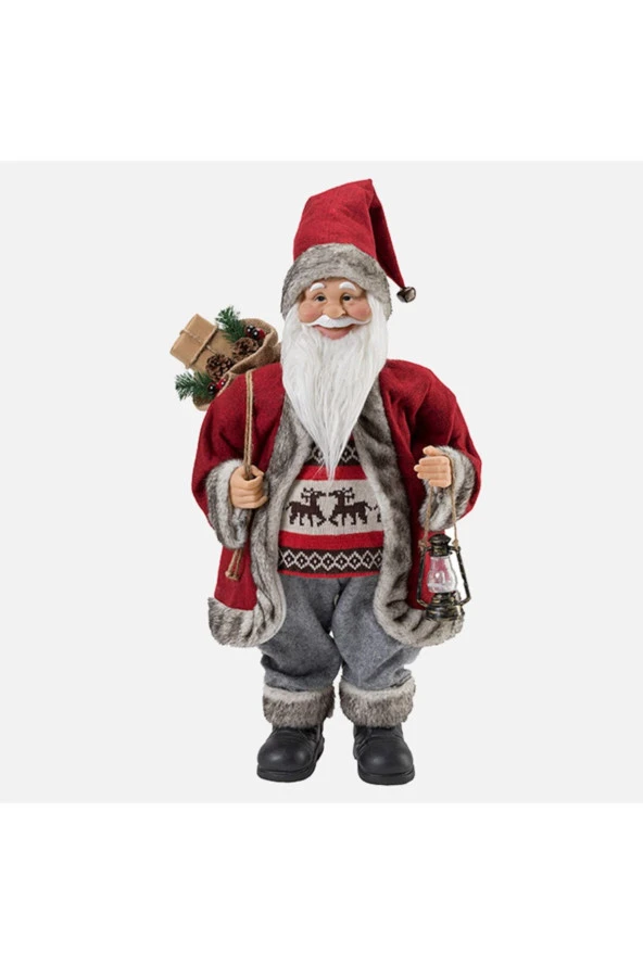 1001Hediye Aksesuarlı Noel Baba Fenerli Yılbaşı Noel Baba Dekoratif Noel Baba 60 Cm