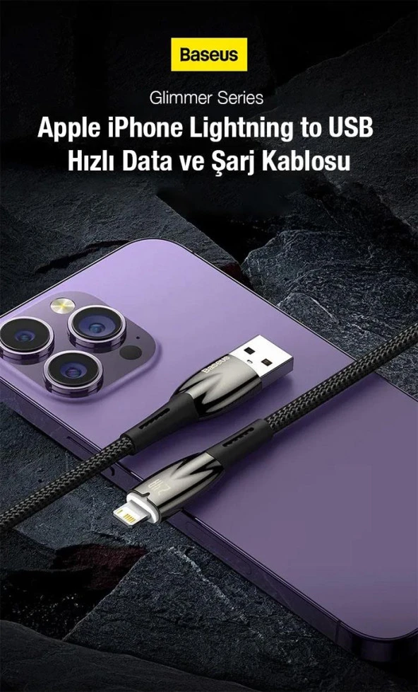 Baseus Glimmer Series iPhone Lightning to USB Hızlı Data Şarj Kablosu 1mt - Resim 7