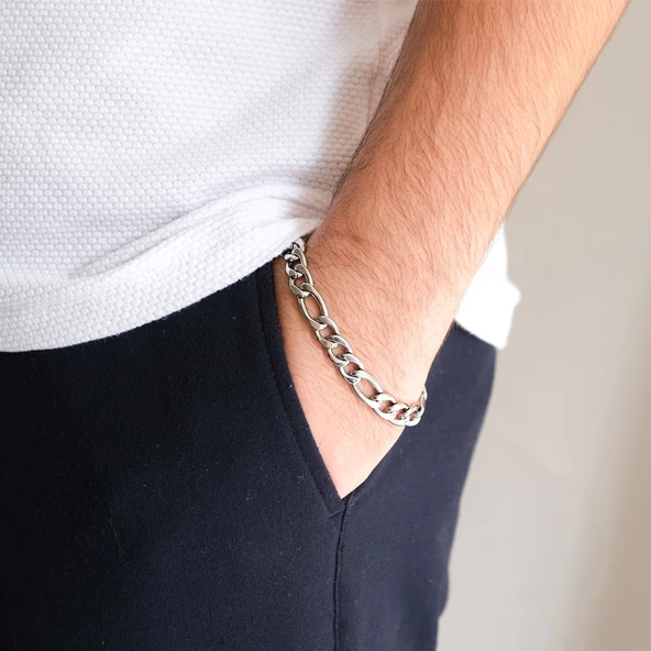 316L Çelik Figaro Erkek Spor Zincir Bileklik EBLK-444 - Resim 2