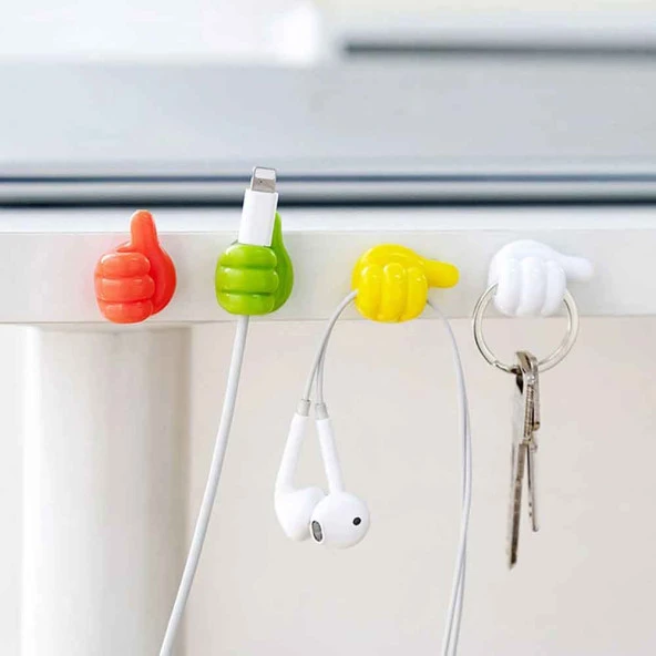 Başparmak Kablo Tutucu, Duvar, Araba, Ev, Organizatör, Kulaklık Tutucu Beyaz Renk 5adet - 4