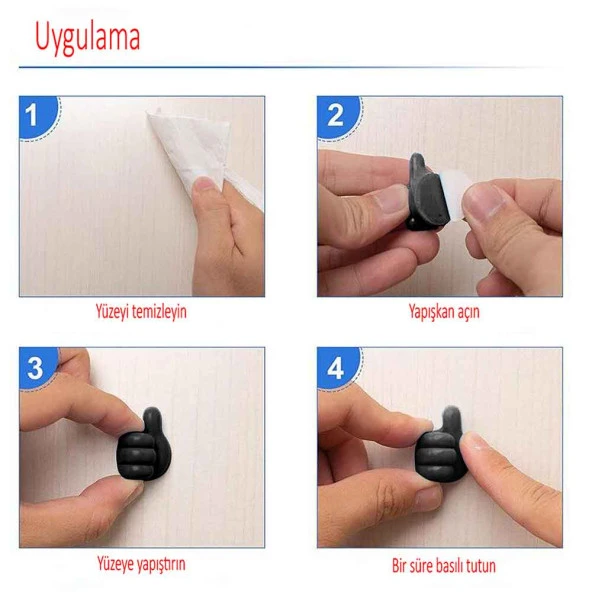 Başparmak Kablo Tutucu, Duvar, Araba, Ev, Organizatör, Kulaklık Tutucu Siyah Renk 5 adet - 4