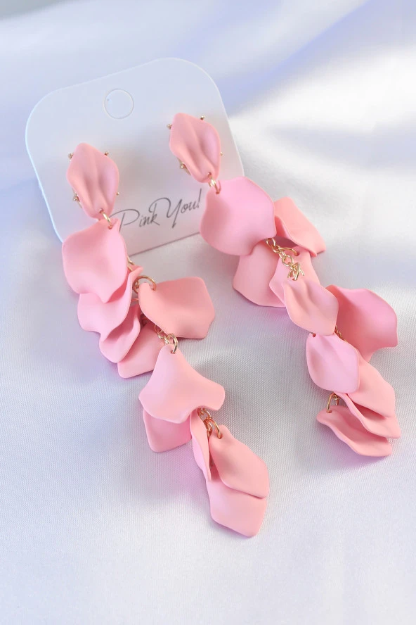 Gold Renk Pembe Yaprak Model Kadın Küpe - TJ-BKP7303 ürün görseli