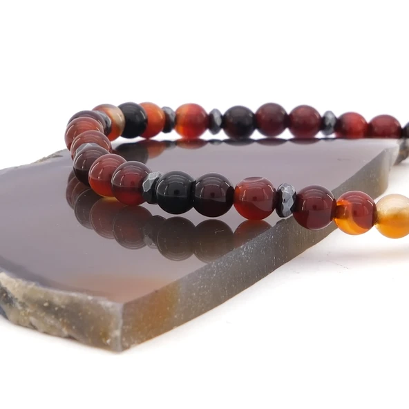 Kırmızı Akik Doğal Taş Erkek Bileklik EBLK-383 - 4