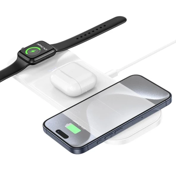 Polham HC 3in1 15W Ultra Hızlı Kablosuz Şarj Aleti,Telefon, Kulaklık, Apple Watch Şarj Standı - 5