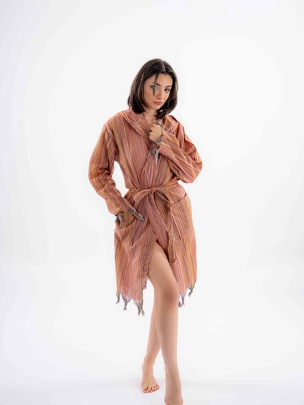 Gökkuşağı Peştemal Bornoz Model Plaj Elbisesi - 4