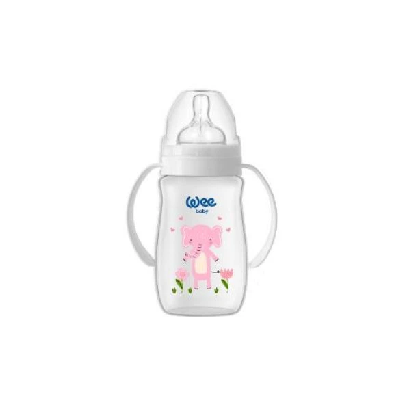 Wee Baby Safari Kulplu PP Biberon 250 ml - PEMBE FİL