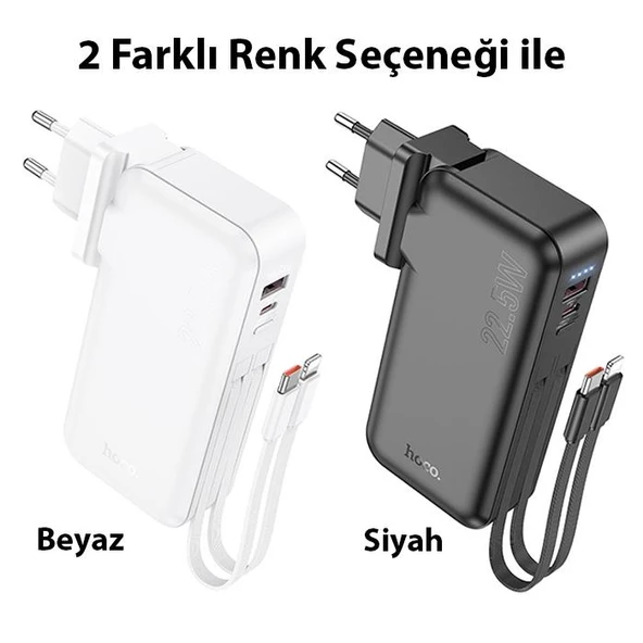Coofbe Dahili Type-C Kablolu Ve İphone Kablolu 22.5W 10000 Mah Powerbank Ve Priz Girişli Şarj Cihazı - 3