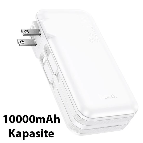 Coofbe Dahili Type-C Kablolu Ve İphone Kablolu 22.5W 10000 Mah Powerbank Ve Priz Girişli Şarj Cihazı - 9