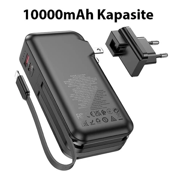 Coofbe Dahili Type-C Kablolu Ve İphone Kablolu 22.5W 10000 Mah Powerbank Ve Priz Girişli Şarj Cihazı - 4